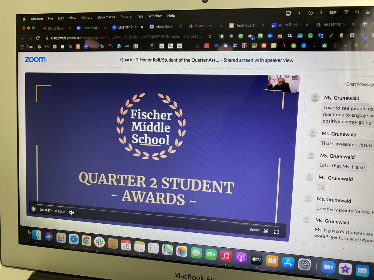 MsGrunewald's tweet image. Started the morning off with our virtual Student Awards Assembly 🎉 and now prepping the recording for the  livestream later on with @AlumRockUnion #alumROCKit #fmslearning #dpvils