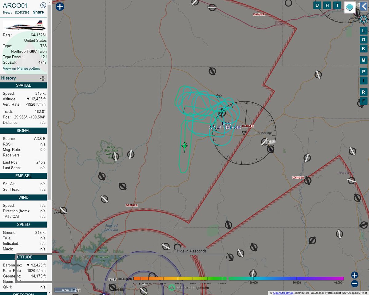 MULTI ADSBX MANOEUVRING ALERT : At time Fri Jan 29 22:45:39 2021 #ARCO01 was likely to be manoeuvring at FL175 8nm from RSG Rocksprings_VORTAC_US near Edwards County, Texas, United States #AvGeek #ADSB globe.adsbexchange.com/?icao=ADFFB4&z…