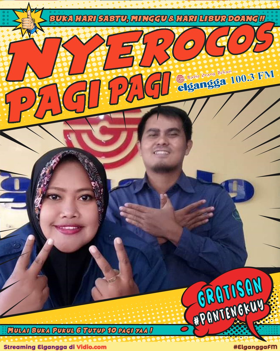 ElganggaFM's tweet photo. #SabtuWeekend Mitra !
Nyok ahh absen Sabtu paginya di mari ama Nian & Lola yg slalu nyerocosss paginya buat Mitra.
Di #pantengkuy !! π»
β’β’
#DengerinRadioElgangga
#DengerinElganggadiVidio
#NyerocosPagiPagi
#MitraElgangga
#ElganggaFM https://t.co/pDGWxVXB83