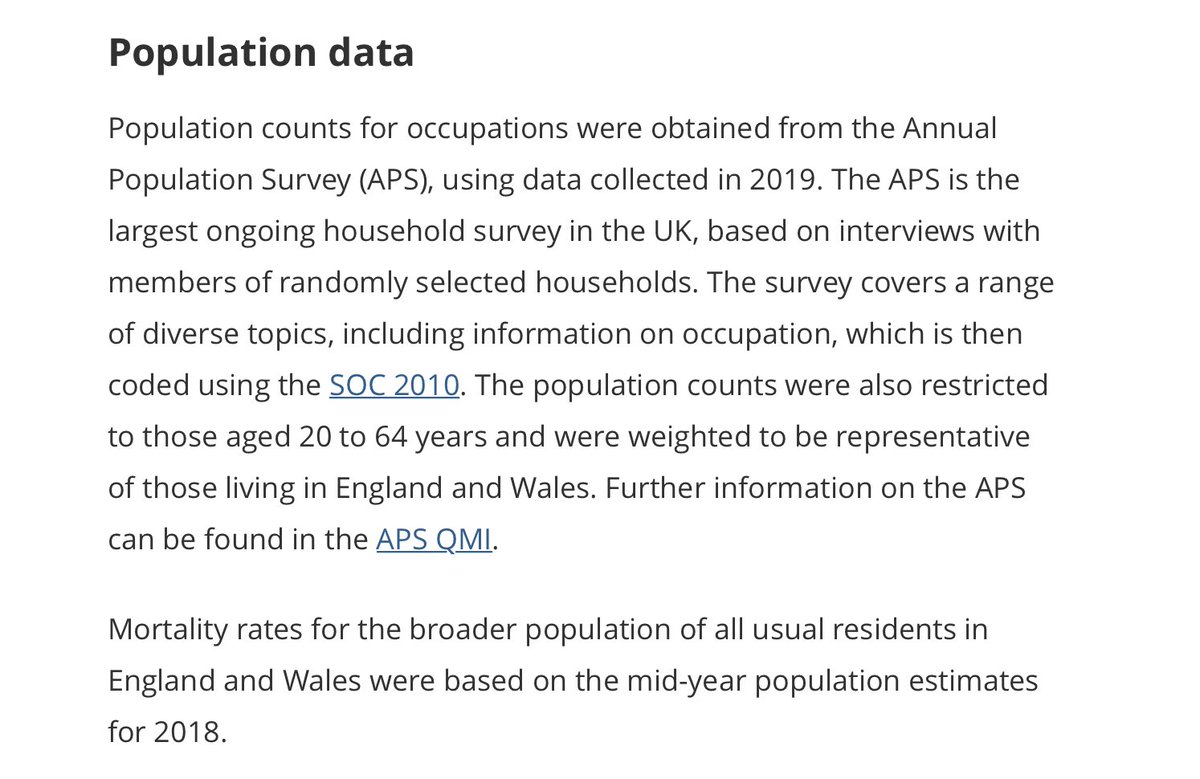 In addition to potential differences in health inequity, the 2-fold difference in ALL-CAUSE AS death rate estimates for carers and nurses might also reflect basic counting challenges.To estimate number of workers per occupation, the ONS used the Annual Population Survey. 16/
