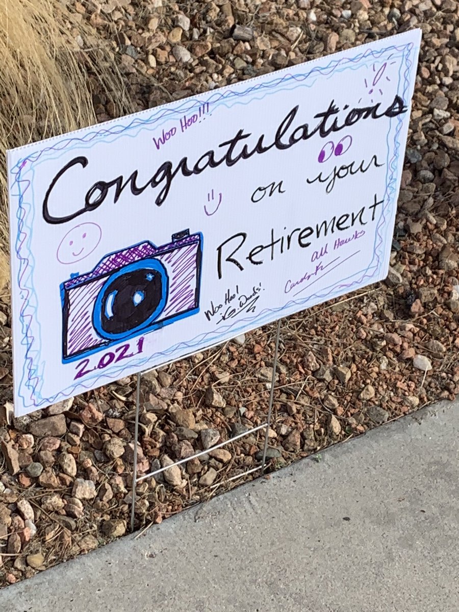 La_La_NM's tweet photo. @VVHSHawks what happens when an awesome co-worker retires! We decorate their lawn! #mrg #wewillmissyou #itsgreattobeahawk https://t.co/ZjUBSr4wBl