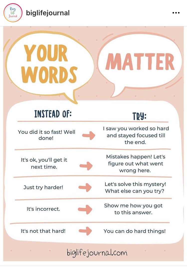 LHS_Blackstaffe's tweet photo. Home schooling can be tough and we don’t always find the right words. These alternative phrases from #biglifejournal can help children to think with a growth mindset.  #growthmindset #parentingbook @PSTLHS @LHSNurture @MissBurrellLHS @MissEdwardsLHS https://t.co/iqQpYwfPSL