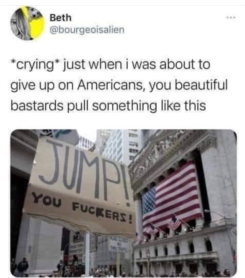 TheMarch2020's tweet photo. This makes my day! Yes, please! #wallSt #HedgeFunds #gamestop #FightBack https://t.co/OUJVDnT6nu