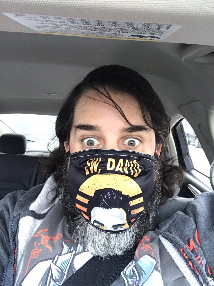 TeisP's tweet image. Covid mask from a Covid binged show with Covid hair #COVID19 #SchittsCreek #longhair