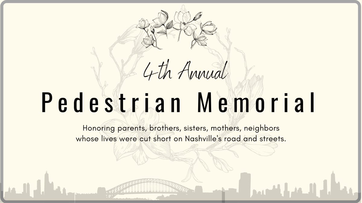 Our 4th Annual Pedestrian Memorial is being livestreamed on our facebook page. We will be sharing a highlights here in the next hour. #VisionZero #FamiliesForSafeStreets #Walkbikenashville #mobilityjustice
