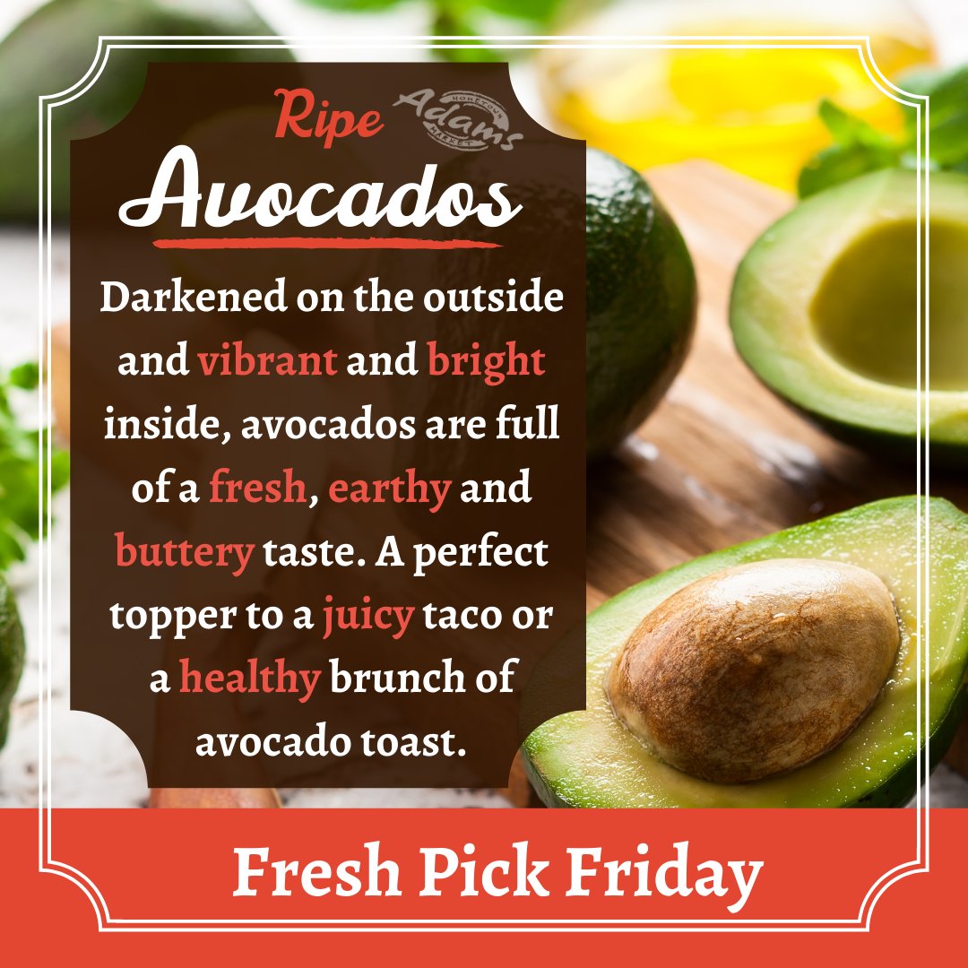AdamsMarkets's tweet photo. It's #FreshPickFriday! π₯
This week, get your guac on with our #fresh avocados!
Shop your #local produce department to make the #GuacOfYourDreams!
#WhenFreshnessCounts #GuacNRoll #IExpectYouAllToBeSingingTheGuacamoleSong π https://t.co/enzTvhTVgY