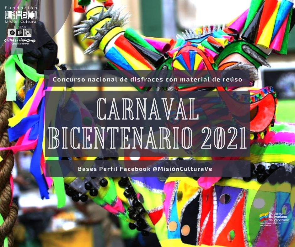 ¡Celebremos este Carnaval Bicentenario de manera ecológica!
.
Y para ello #MisiónCultura te ofrece esta opción artística ecosocialista para que la desarrolles y participes en familia 
.
Bases aquí bit.ly/2Y0dKzj
Planilla aquí bit.ly/35XcS2T