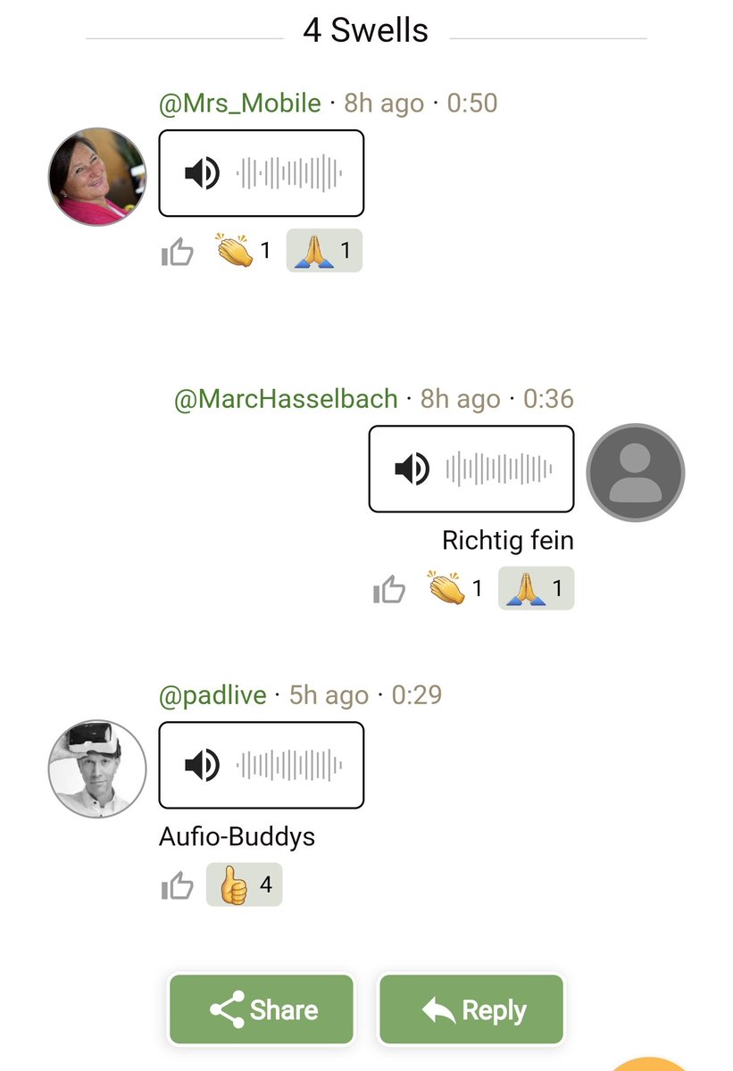 ragnarh's tweet photo. What would happen if #Clubhouse would marry #Instagram? Yes, #Swell is the asynchronous Audio Social Network - and my "old" #Anchor buddies are already here which is wonderful / @PadLive @goodworkingmom @mrs_mobile @MarcHasselbach https://t.co/VDZn9a2ayo