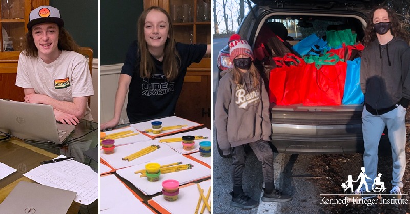 KennedyKrieger's tweet photo. Meet Brandon and Jaxson. Inspired by the @BHCongregation, these brothers created and donated Boredom Buster bags, recyclable bags filled with activities, crafts, puzzles, and games, to our patients. Thank you, Brandon and Jaxson, for your thoughtfulness and generosity! https://t.co/Q0FSz1QvZk