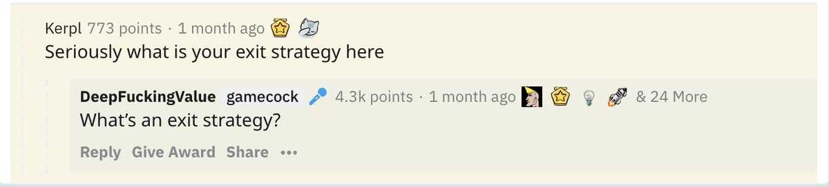 10/ But /wallstreetbets has a BIG question."What's your exit strategy here?"Our legendary investor has turned $50k into $3 million.Is it game over? Time to pull out and sell?Not even close 