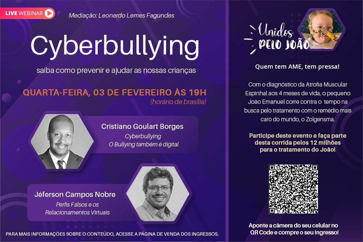 Apoiamos mais esta ação dedicada à causa do João Emanuel! Um evento dedicado ao tema de #Cyberbullying e os perigos do mundo virtual.

Participe, compre seu ingresso e faça parte dessa corrente do bem: 

sympla.com.br/-evento-benefi…

#correntedobem #eventobeneficente