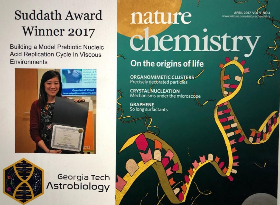 Life is a complex system and likely so were it's origins...#TRUTH Martha @GroverGroup speaks to the selection of molecules and the role of cycles in evolution. Love that former CCE student @christine_y_he was the Suddath award winner in 2017! @NatureChemistry @ibbgatech @GTChBE