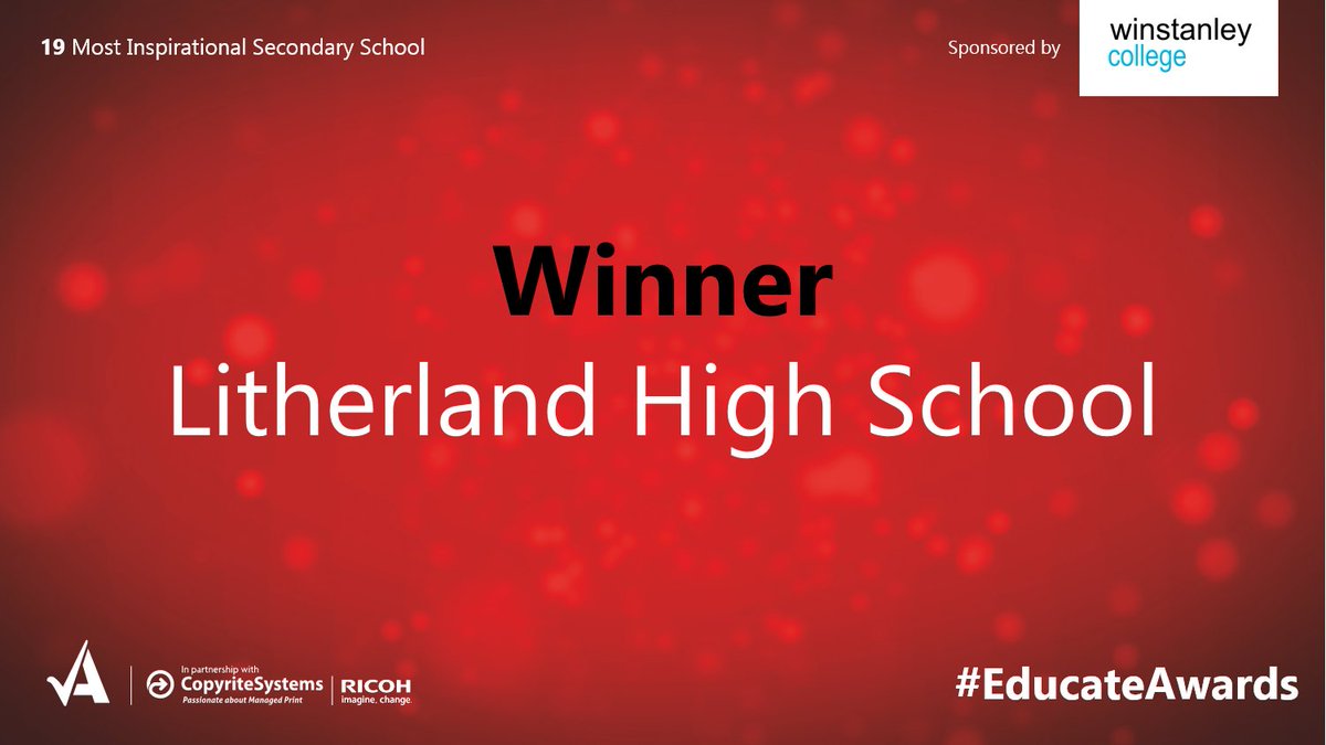 EducateAwards's tweet photo. Next is the Most Inspirational Secondary School category, sponsored by @winstanleycoll and presented by principal, Louise Tipping.

The winner is… @LitherlandHigh! Well done #EducateAwards 🌟 https://t.co/LIOV6WUshr