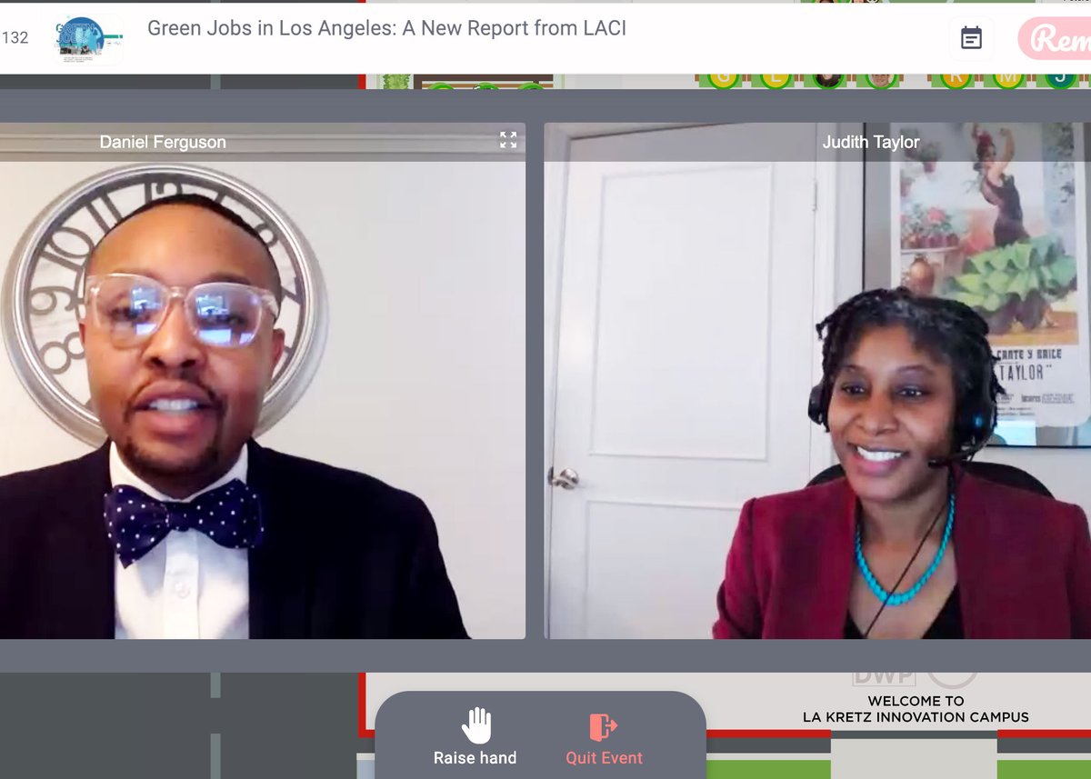 laincubator's tweet photo. "We expect the economy to become greener &amp; project that green jobs will grow at almost double the average LA county growth rate in the next 30 years." - Judith Taylor, @hraadvisors.
LACI's @contactdferg &amp; Judith are discussing findings from our Green Jobs Report. #GreenJobsinLA https://t.co/LFjK8Yhq3s