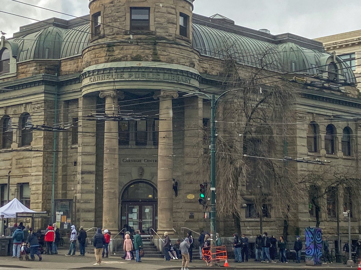 BrianneDeMan's tweet photo. Vaccines have arrived in the DTES. 

My team at @Binners_Project made about 50 phone calls this morning to get people into lines at the 4 drop in sites today. 

It doesn’t feel like an exaggeration to say that this is one of the most important things we’ve done in the past year. https://t.co/x5H7wjQS7n