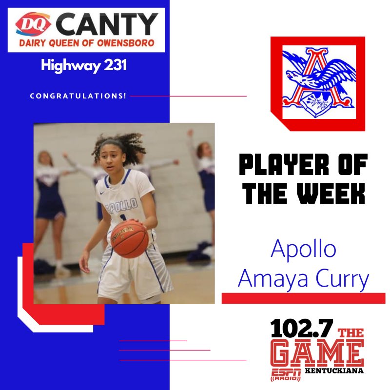Congrats to our ESPN Owensboro Apollo Eagle of the week Amaya Curry BTYB <a href="/CantyDQ/">🍦Dairy Queen 🍔</a>!!
Averaging 15 PPG