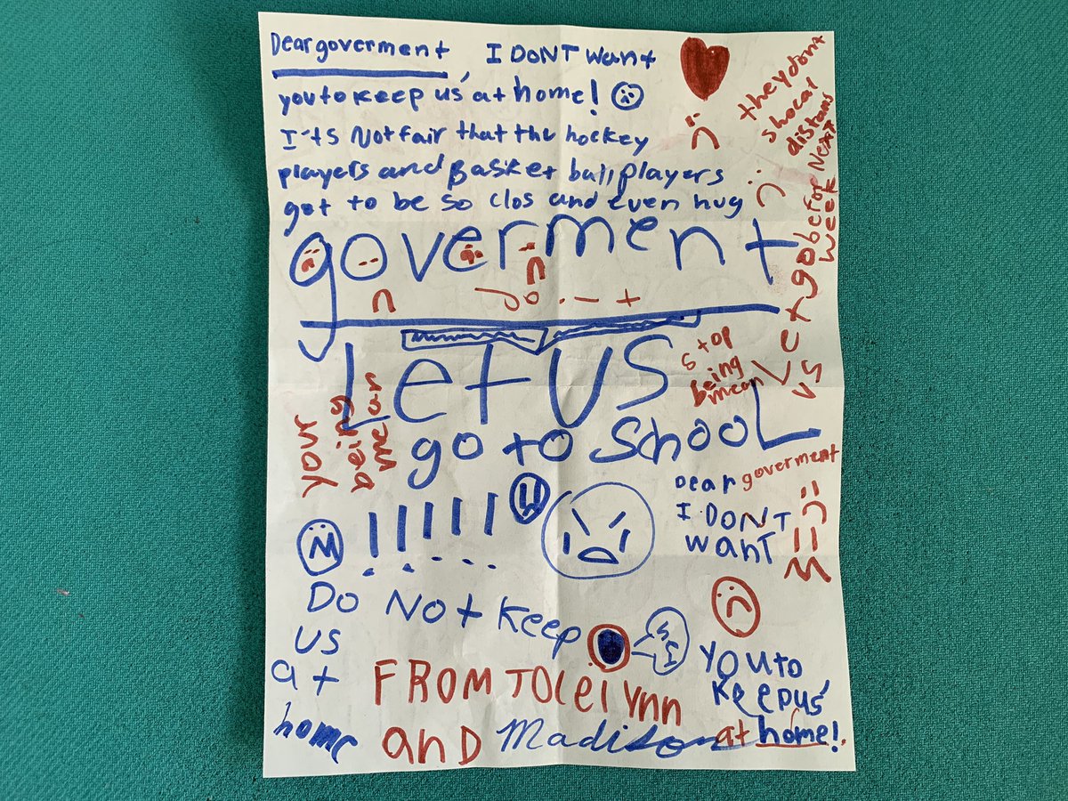 tati_wu's tweet photo. My daughters, grade 3 &amp; grade 1, asked me to mail a letter for them on Wednesday after they spent their #virtuallearning second recess working on this. @CBCOttawa @fordnation @JustinTrudeau @cafreeland @Sflecce https://t.co/fMMRi6ptPy