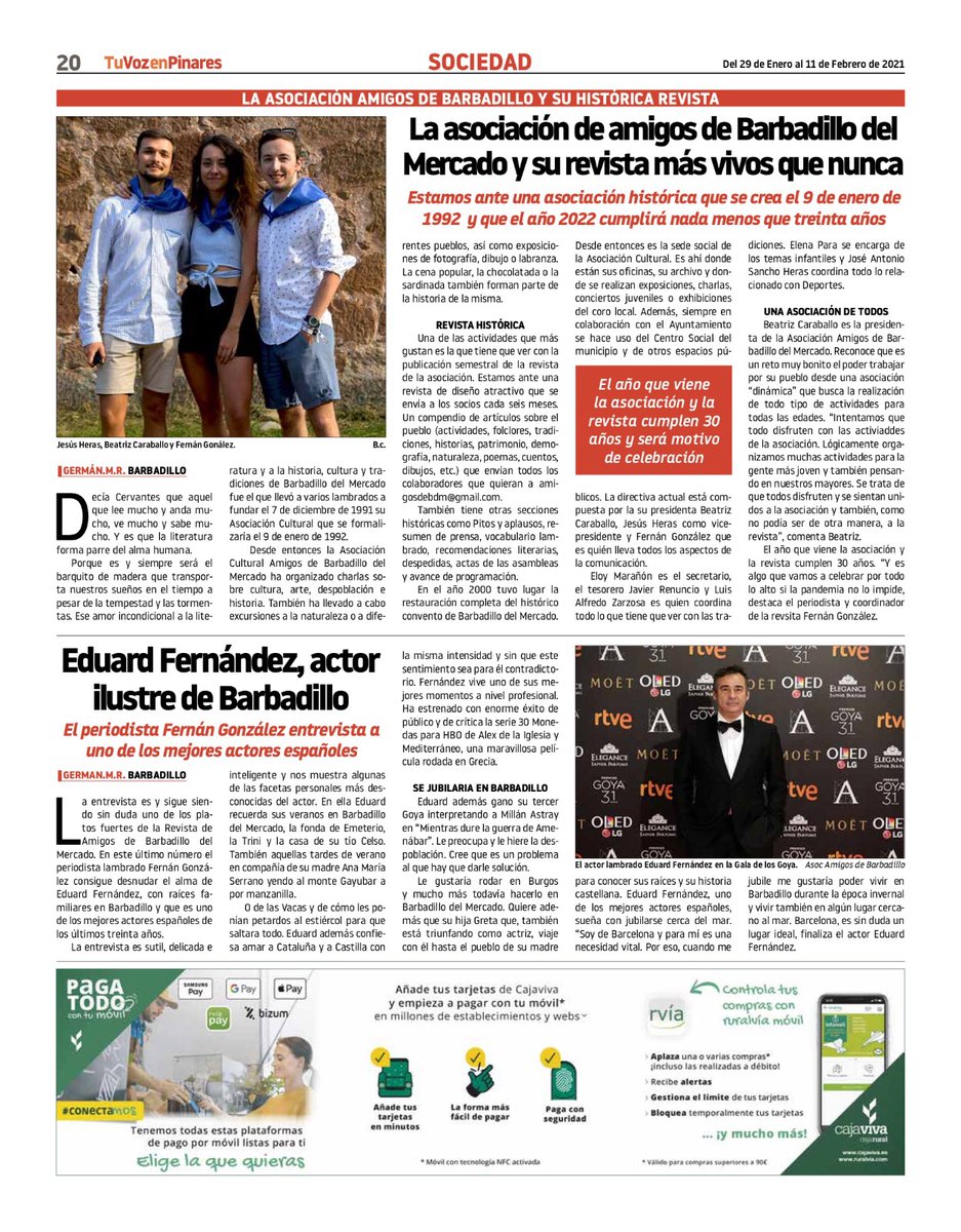 amigosdebdm's tweet photo. 🔴 Hoy @TuVozenPinares dedica dos páginas de su periódico a Barbadillo del Mercado.

Se recogen las novedades y proyectos de la Asociación, la nueva revista con sus variados contenidos y también las obras puestas en marcha por el Ayuntamiento.

💪 ¡Seguimos! https://t.co/TL0JkRpNzC