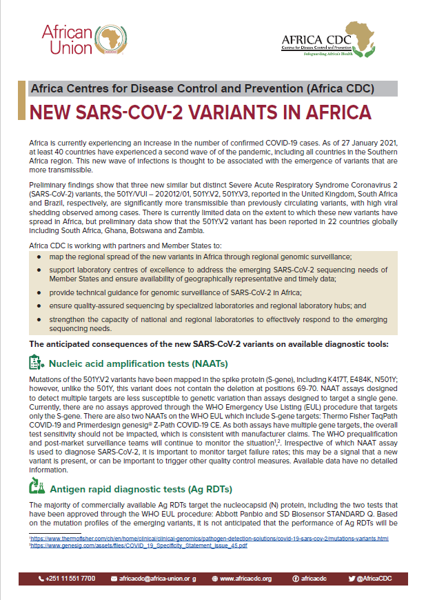 AfricaCDC's tweet photo. As of 27 Jan. 2021, at least 40 countries have experienced a 2nd wave of the pandemic. This new wave of infections is thought to be associated with the emergence of variants that are more transmissible.
Visit https://t.co/fqUj8XkSvU to know more about the new variants in Africa. https://t.co/mKRRY5krBl