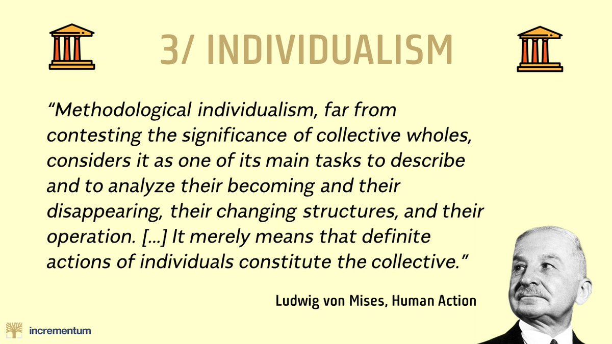 4/ 3: Methodological Individualism is the principle that economic phenomena result from the actions of individuals.Collective magnitudes like “the people” cannot act, & therefore cannot be treated as ultimate causes.Austrians are cautious in their use of economic aggregates.