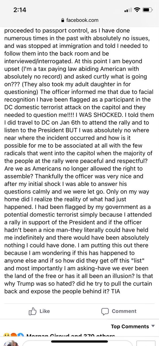 Trump supporter in PA just posted this. Stopped by TSA over ‘facial recognition match’