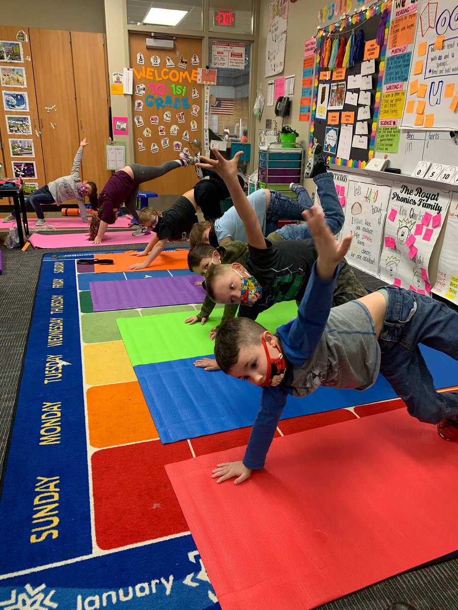 Miss Wetzbarger applied for and received a grant from the Council Bluffs Schools Foundation to supply her class with yoga mats! These first graders have loved getting to use them for brain breaks and mindfulness activities! <a href="/CBSchoolsFdn/">Council Bluffs Schools Foundation</a>