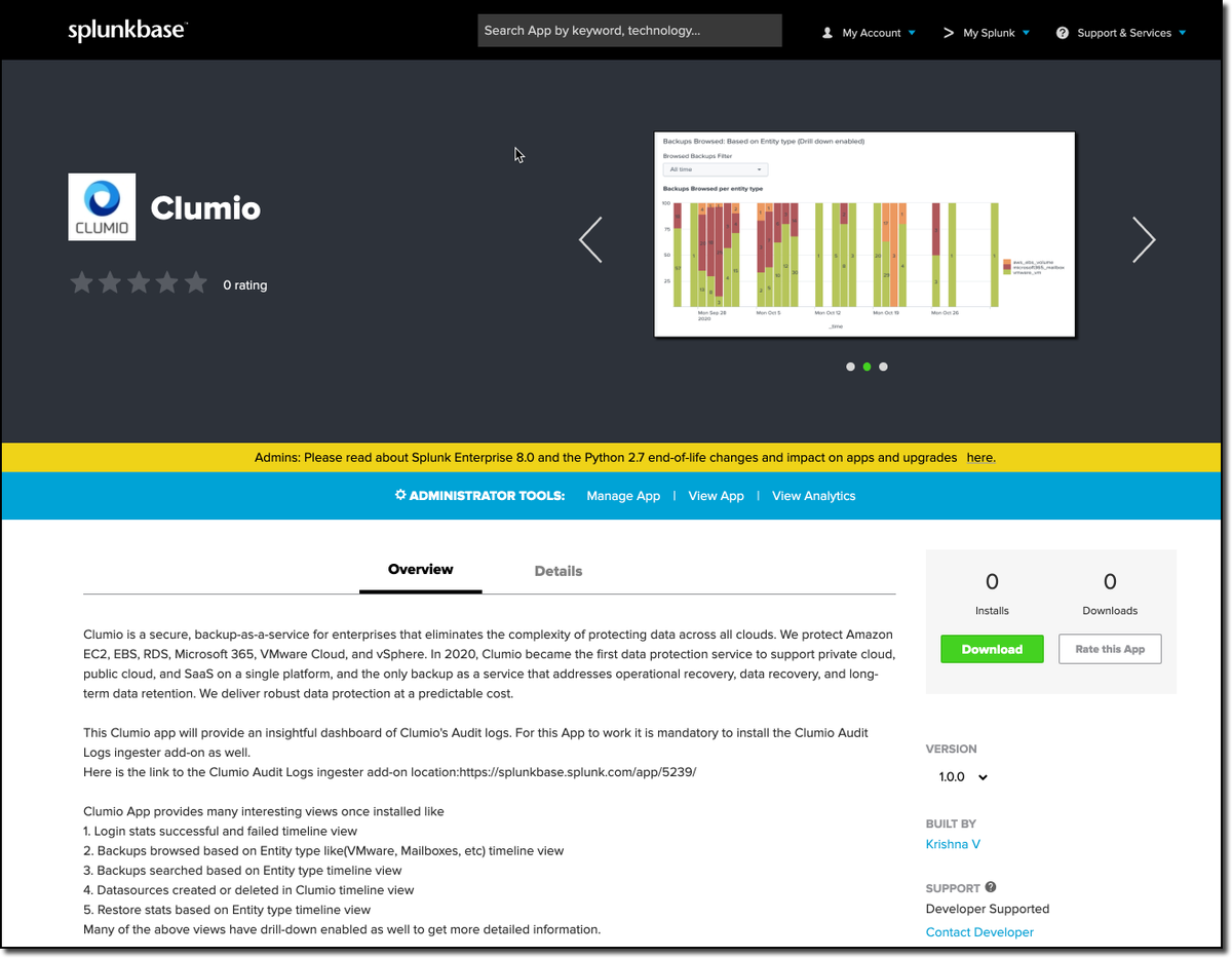 ClumioInc's tweet photo. Looking for greater insight into your #backup logs? We got you covered with our new #splunkapp Read more on @dbtrends “Clumio Offers Splunk App for Visibility into Backups” https://t.co/tKJYZCjHSy #dataprotection #datainsights https://t.co/t3J3KXn3hJ