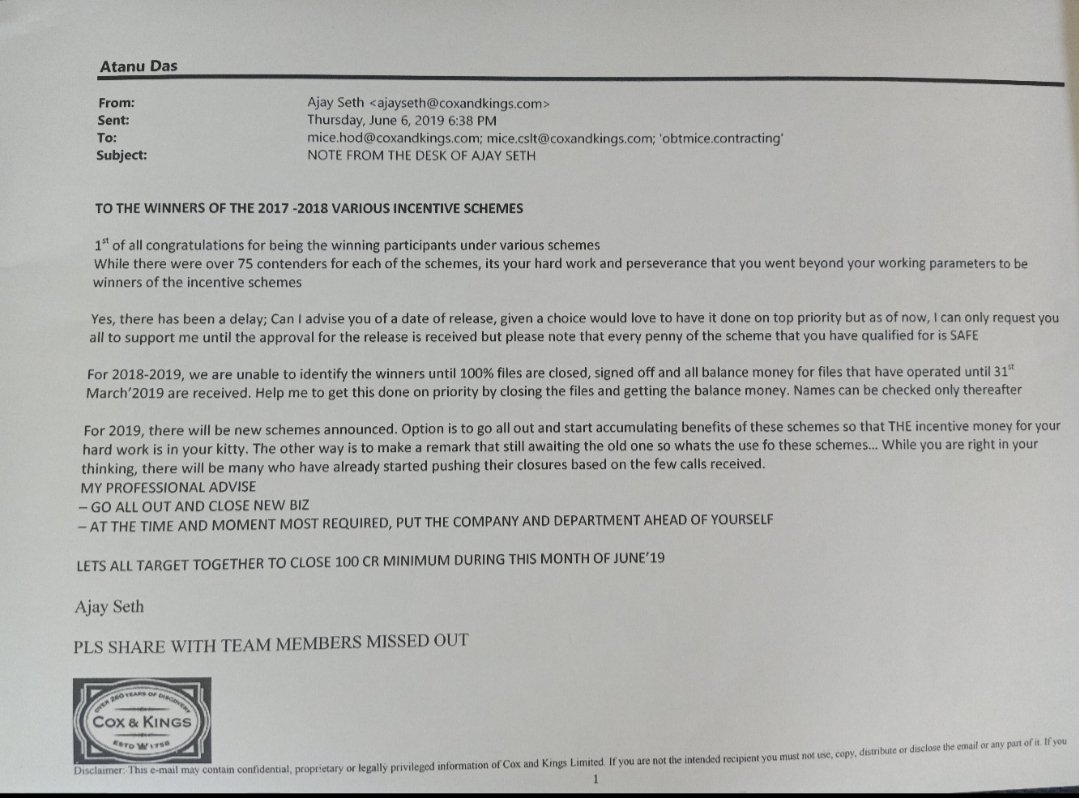 AtanuDa88541113's tweet photo. #Justice4CoxandKingsEmployees delayed,reference attached @NCLTnews,is justice not served @dir_ed @nsitharaman @FinMinIndia @khushboo_n
@MahaKamgar @LabourMinistry @fayedsouza @ETNOWlive @mumbaitez
Attached docs prove staffs wilfully framed,cheated by promoters,directors and team https://t.co/7consnSjWg