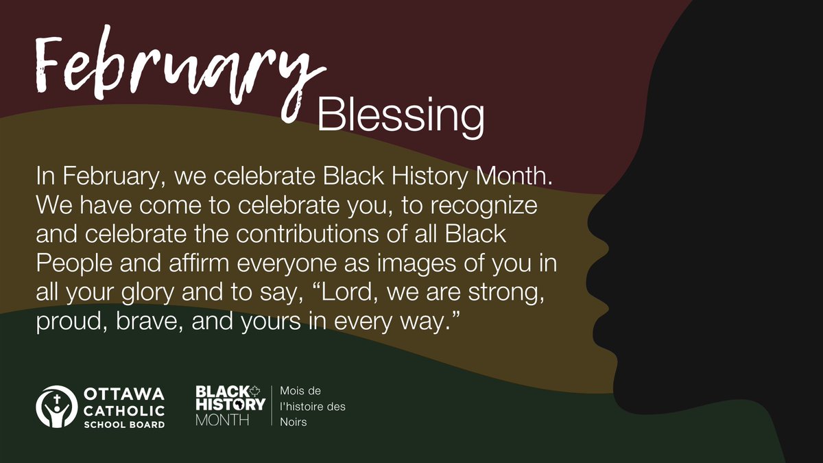 OttCatholicSB's tweet photo. ✨ Tomorrow marks the beginning of #BlackHistoryMonth, a time to celebrate and honour the contributions of Black Canadians, past and present! ✨It's also a time to listen &amp; learn. Let us begin with a moment of reflection and a February blessing. 🙏✨ #BlackHistoryOCSB #ocsbEquity https://t.co/lMytpLmPtp