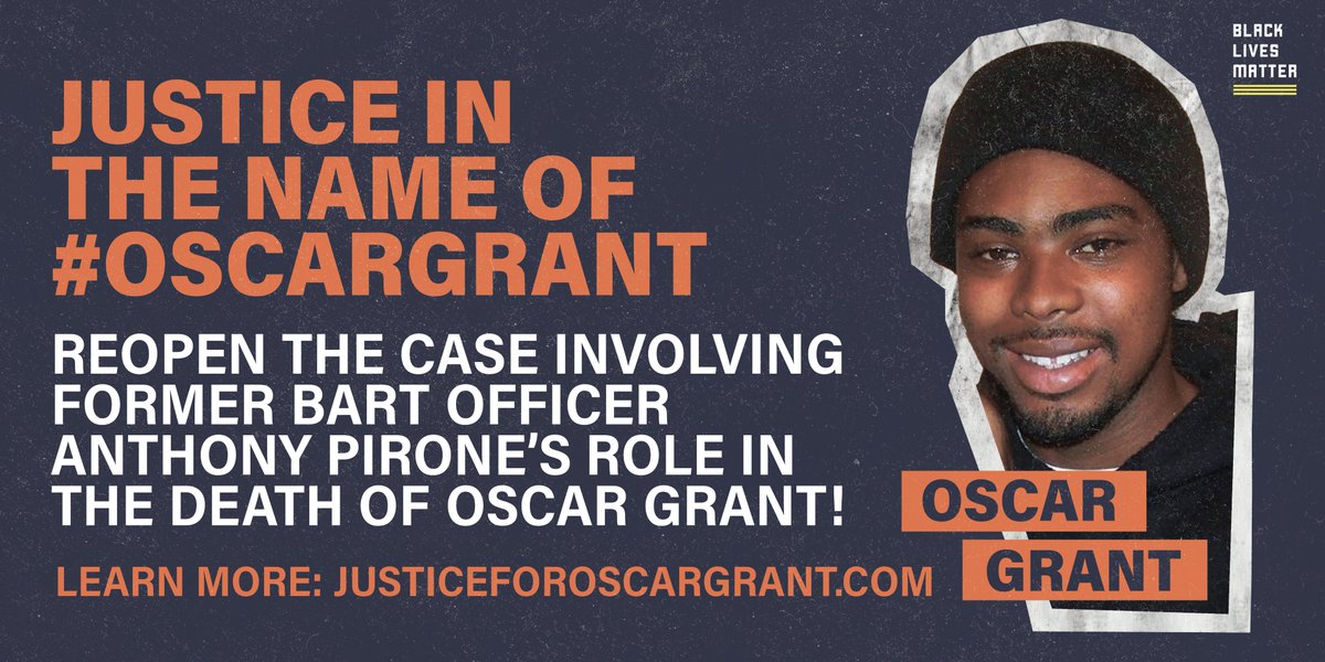 Blklivesmatter's tweet photo. #OscarGrant 's family has been fighting courageously for him in the face of racism, violence and systemic injustice. We need to stand WITH THEM and DEMAND that @NancyOMalleyDA1 file charges against killer BART officer Anthony Pirone NOW. https://t.co/gkGYYDFJnZ