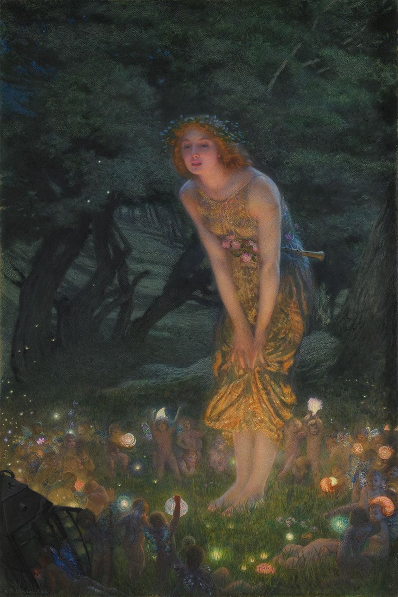 TripImprover's tweet photo. What are the fairies saying?

Midsummer Eve (1908) by Edward Robert Hughes (1851-1914) was inspired by Shakespeare's A Midsummer Night's Dream (c. 1596).

The girl may be Hermia and is she is interested to hear what the mischievous fairies have to say to her.

#Painting #Art https://t.co/Mlx4MFZ6jq
