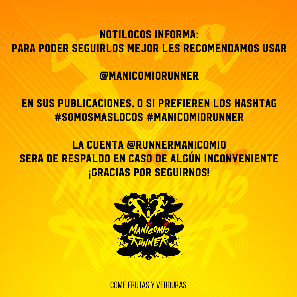 Gracias a todos los que nos siguen, estamos con la cuenta original de <a href="/ManicomioRunner/">Manicomio Runner \m/ 🤪 \m/</a>  para que no se pierdan unas sonrisas con nosotros!