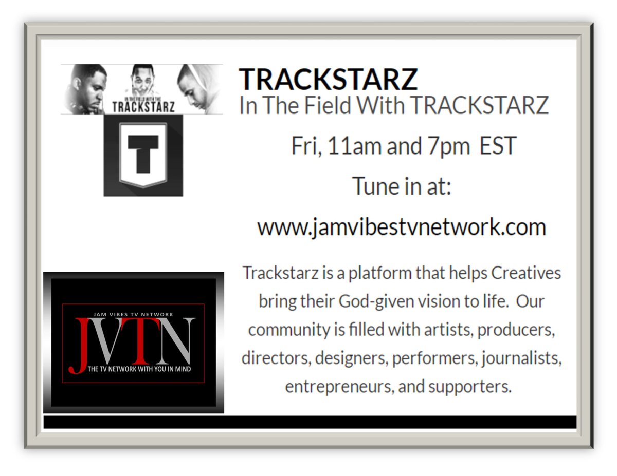 FSFChrist1's tweet photo. 1-29-21- 7:00 PM EST In The Field With TRACKSTARZ 
 Fri, 7 pm  EST
Tune in at https://t.co/mVCI6J5dcI
Trackstarz is a platform that helps Creatives bring their God-given vision to life.  Our community is filled with artists, producers, directors, &amp; performers, https://t.co/hqVr2F6guH