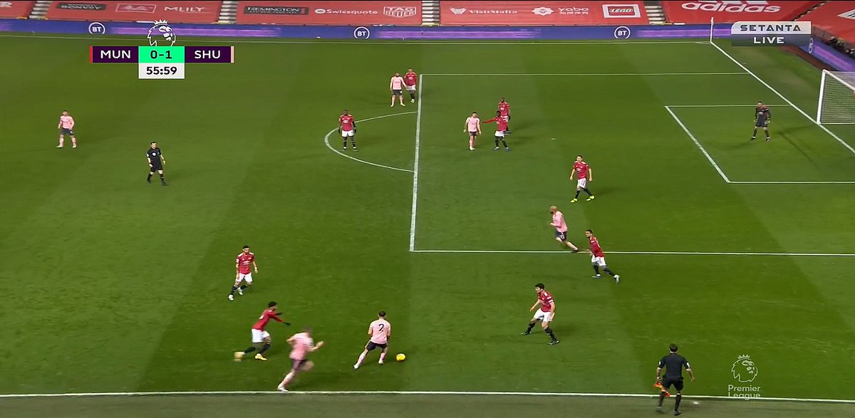 DefendingTheir goal was foreshadowed here. Rashford tells Harry to track the overlap even though it's his man. Then, once Harry does Rashford leaves the man Harry was initially marking! It gives Telles a problem but notice the pass. Look familiar? Remember the goal.