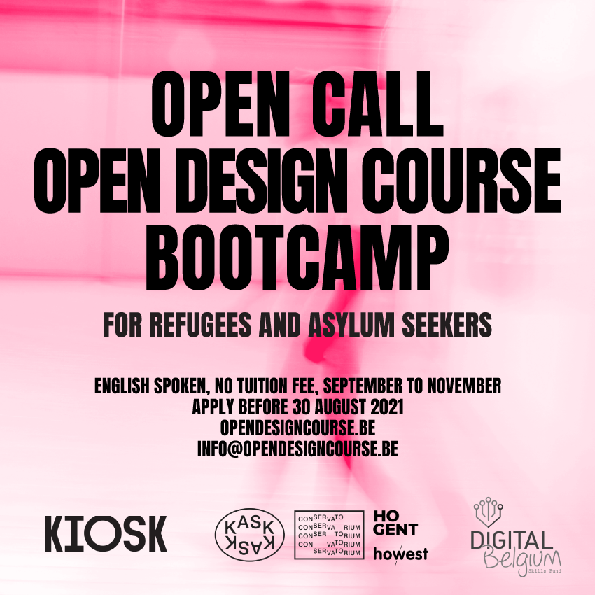 opendcours's tweet photo. 🌟 OPEN CALL 🌟

Open Design Course Bootcamp 2021
For #refugees and #asylumseekers by KIOSK Ghent
&amp; @schoolofartsgnt 
#Ghent, #BE / #English spoken / No tuition fee / October 2021 / 4 days a week 

https://t.co/UnhGta9voJ

#opendesign #designcourse #newcomer #art #opensource https://t.co/G8oDAqcodk