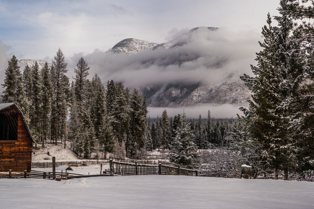 LeonKauffman's tweet photo. Clouds breaking up a bit after a snowy morning #MontanaMoment https://t.co/NqjXLseXkS
