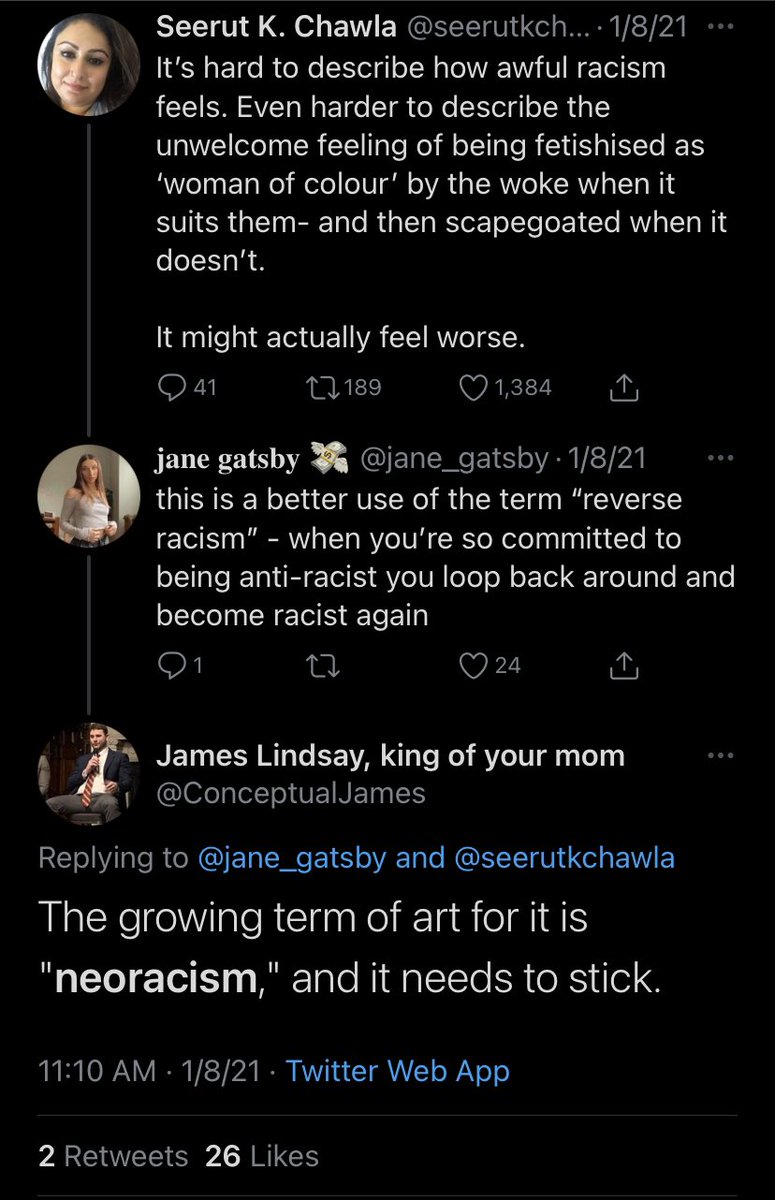 12/Jim caught on and did what he always does with a new buzzword - he put it in his patented Concept Blender and ran it into the groundnote again the confusion between whether it means racism against white ppl or anti-racism as condescending to POC. Whatever it is, it’s evil