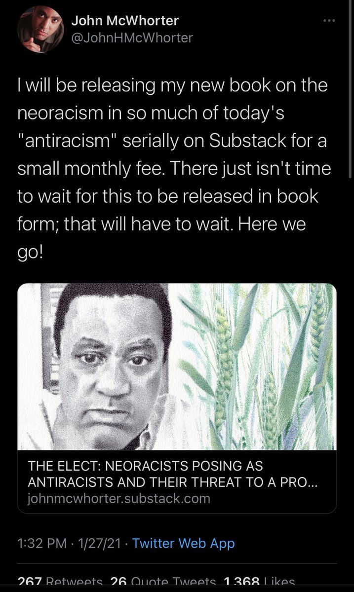 1/ For reasons that are probably obvious, I got curious about this term “neoracism” and how it worked its way into the vernacular of certain Ivy League professors trying to sell their substack books. After a little digging, here’s what I found out! (it’s a long one, sorry!)