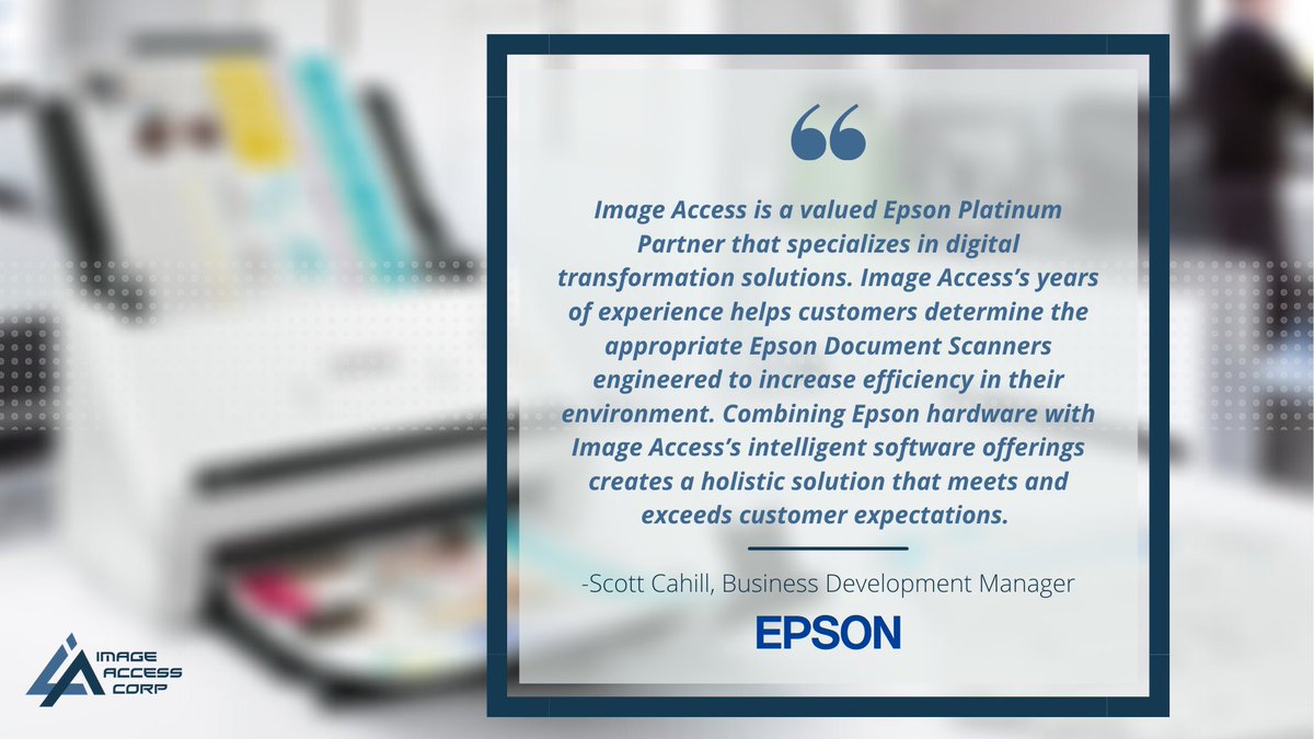 imageaccesscorp's tweet photo. #ImageAccessCorp works with a variety of leading scanner manufacturers to ensure poor image quality doesn’t hinder automation. The award- winning scanner line from @EpsonAmerica eliminates that concern. We’re looking forward to continuing our partnership with Epson in 2021! https://t.co/WMSsb1ci1z