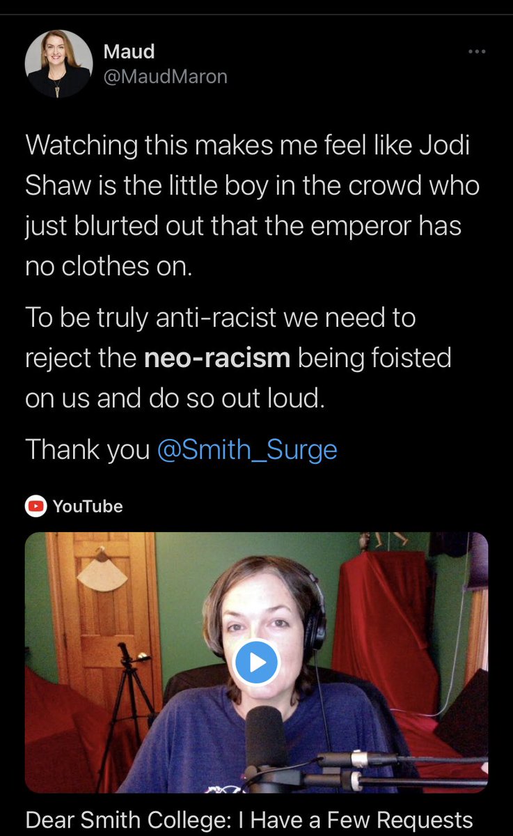 7/ So who is Jodi Shaw? She’s a “whistleblower” who needs us all to understand that she’s being oppressed because her workplace is forcing her to *checks notes* think about racism sometimes. I read a transcript of her first video because I didn’t feel like listening to this: