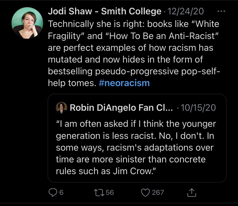 10/ So this brave whistleblower has been tweeting about neoracism since November 2020, so not that long! But she’s never interacted with McWhorter, so how did it get to him?
