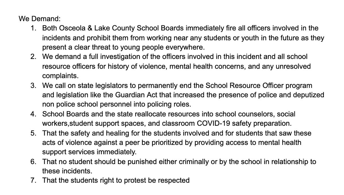4EdJustice's tweet photo. Elevate youth demands: "Police continue to brutalize us. These grotesque incidents & the many more going undocumented are why we have been advocating to remove SRO’s from inside of schls..." - @FlStuPwr #AssaultAtLiberty #AssaultAtEustis #PoliceFreeSchools https://t.co/FTHI99bq29 https://t.co/TgcFsmj8KK