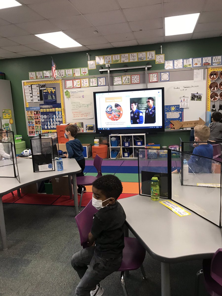 AckelsEmma's tweet photo. Today Pre-K read about Mae Jemison, the first African-American woman to travel to space. Here we are discussing with a partner what we noticed about her in the photos where she became an astronaut! 🚀🌌#ReadYourWorld #ExperienceSLE https://t.co/nFiuMgtf8T