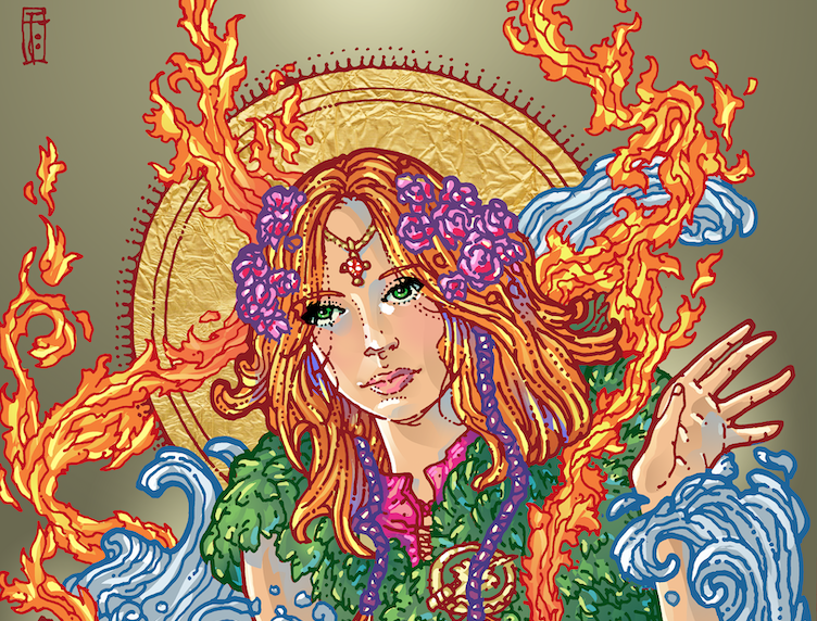 “The goddess Brigid is a bridge, crossing the threshold from pagan to Christian, winter and spring, water and fire, masculine and feminine” -  @TreacyOC Sign the petition to make  #BrigidsDay a national holiday:  http://www.herstory.ie/brigidsday Art: Bríd by  @jimfitzpatrick