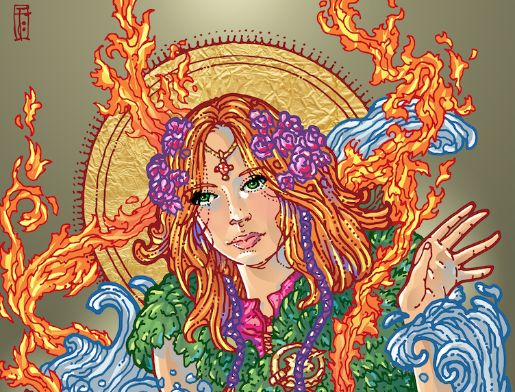 “The goddess Brigid is a bridge, crossing the threshold from pagan to Christian, winter and spring, water and fire, masculine and feminine” -  @TreacyOC Sign the petition to make  #BrigidsDay a national holiday:  http://www.herstory.ie/brigidsday&nbsp;Art: Bríd by  @jimfitzpatrick