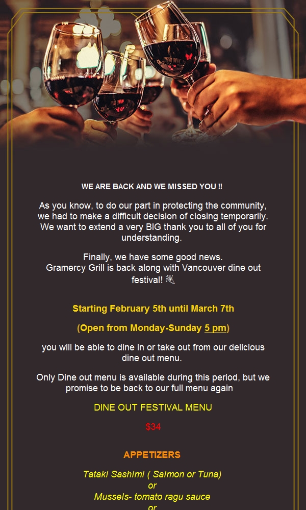 GramercyGrill's tweet photo. Gramercy is back with Dine out festival https://t.co/9B4QWmavwi https://t.co/XgvD25BKHz