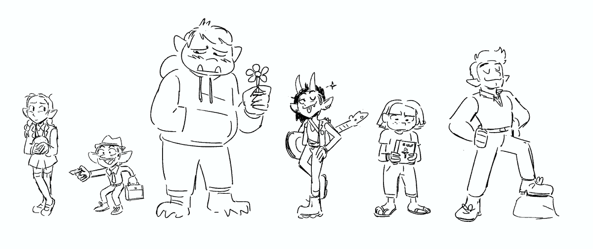 might color later if i have the time but i've been listening to dimension20's Fantasy High and it is very good. (recommended to me by my friend @lemonlette, who's looking for revisions or writing work, check them out!!) 