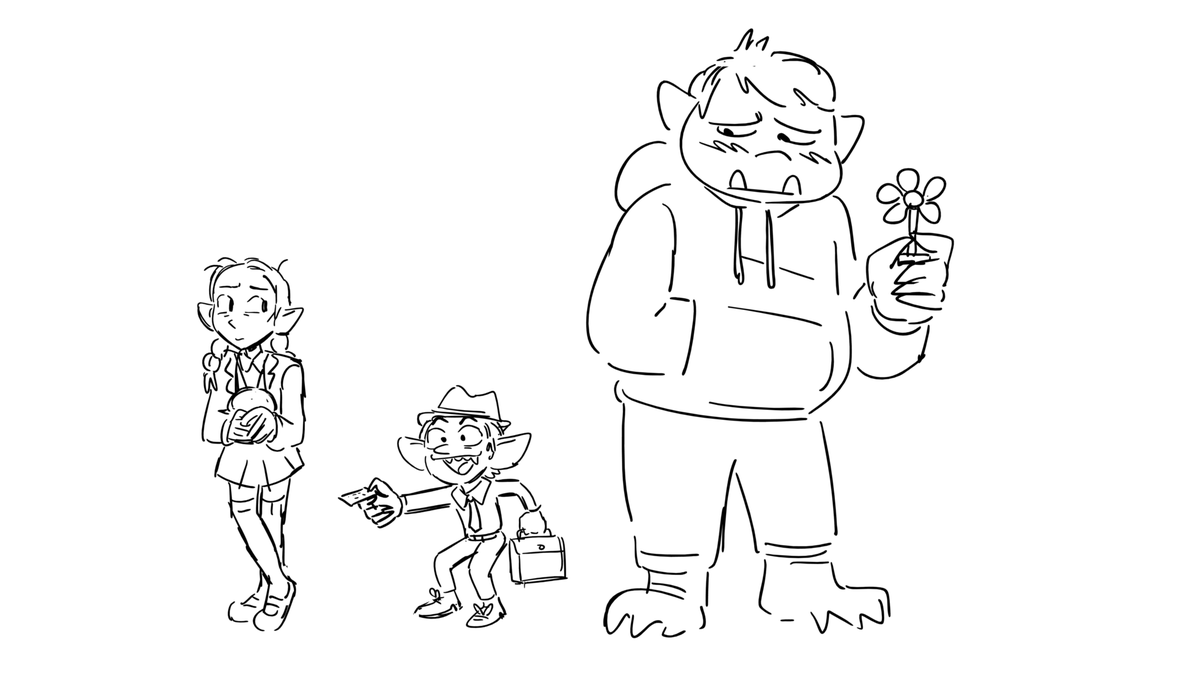 might color later if i have the time but i've been listening to dimension20's Fantasy High and it is very good. (recommended to me by my friend @lemonlette, who's looking for revisions or writing work, check them out!!) 