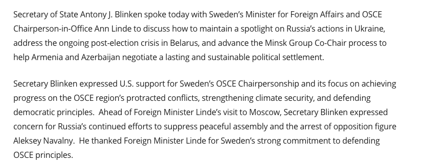 Next on Blinken's diplomatic call list:22) New Zealand23) Sweden (current chair of the  @OSCE)