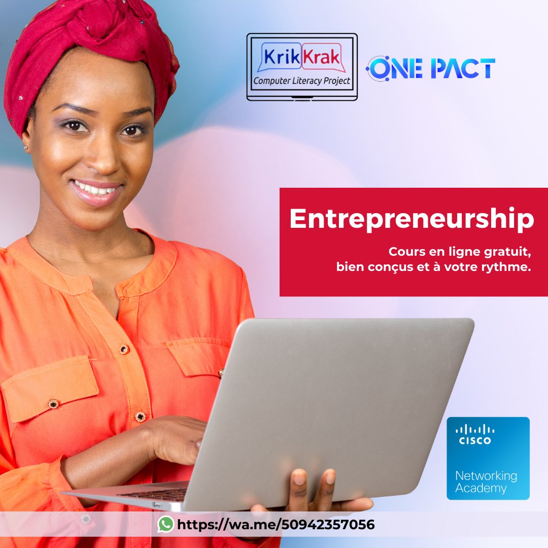 onepacthaiti's tweet photo. Cliquez sur les liens suivants pour vous inscrire ⤵️
Cybersécurité :
https://t.co/w4rDaaV7Q4
Entrepreneurship :
https://t.co/SeHALiXofl
#onepact #krikkrakcomputerproject #haiti #elearning #cisco #academy #onepacthaiti #opport https://t.co/Ig0QeLxMYO